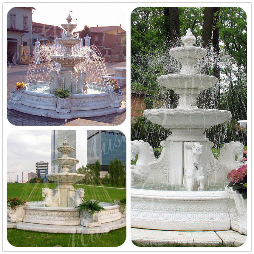 Outdoor Marble Water Fountains With Horses Sculpture for Sale