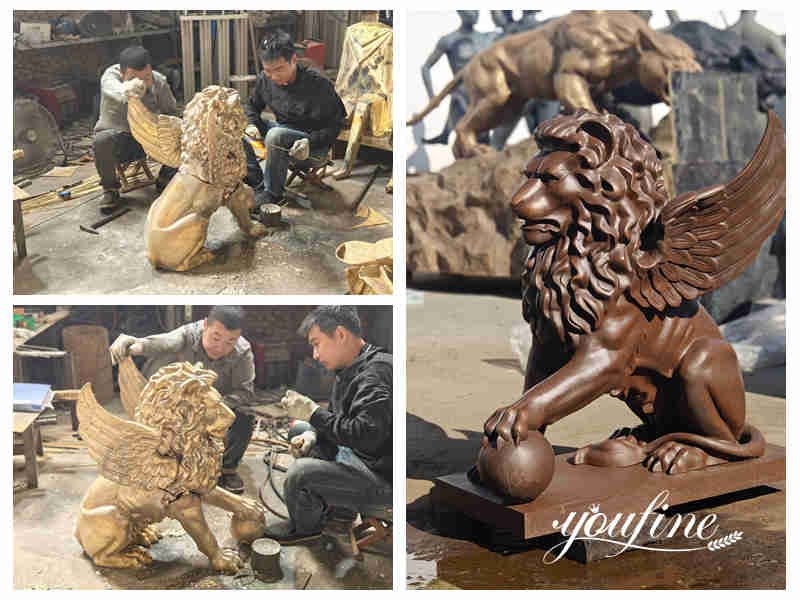 clay model of winged outdoor lion statue