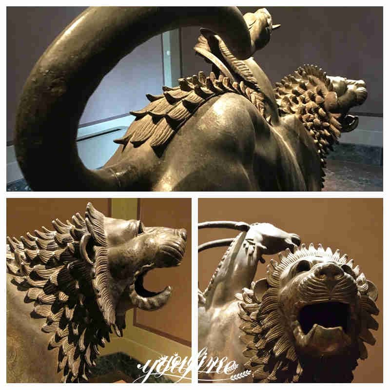 detail of fire-breathing three monster statues