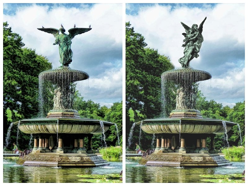 Angel water fountain outdoor different angle