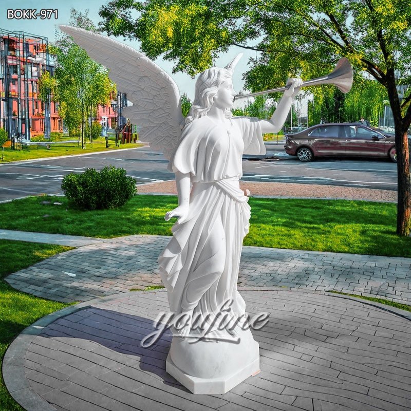 Life Size Marble Angel Statue with Trumpet