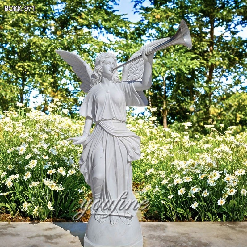 Life Size Marble Angel Statue with Trumpet