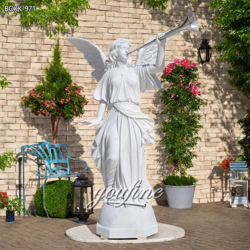 Life Size Marble Angel Statue with Trumpet
