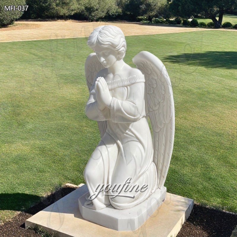 White Marble Kneeling Praying Angel Statue for Sale
