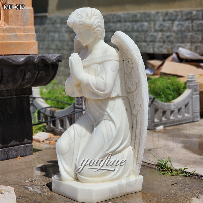 White Marble Kneeling Praying Angel Statue for Sale