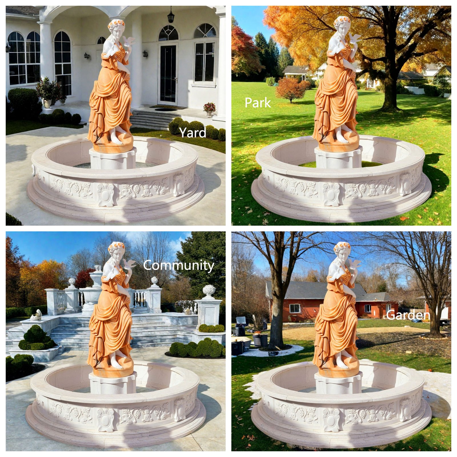 large Color Block Marble Woman Statue Fountain