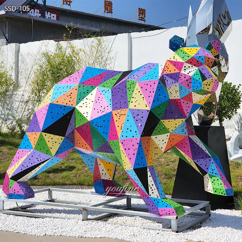 large Metal Geometric Bear Statue