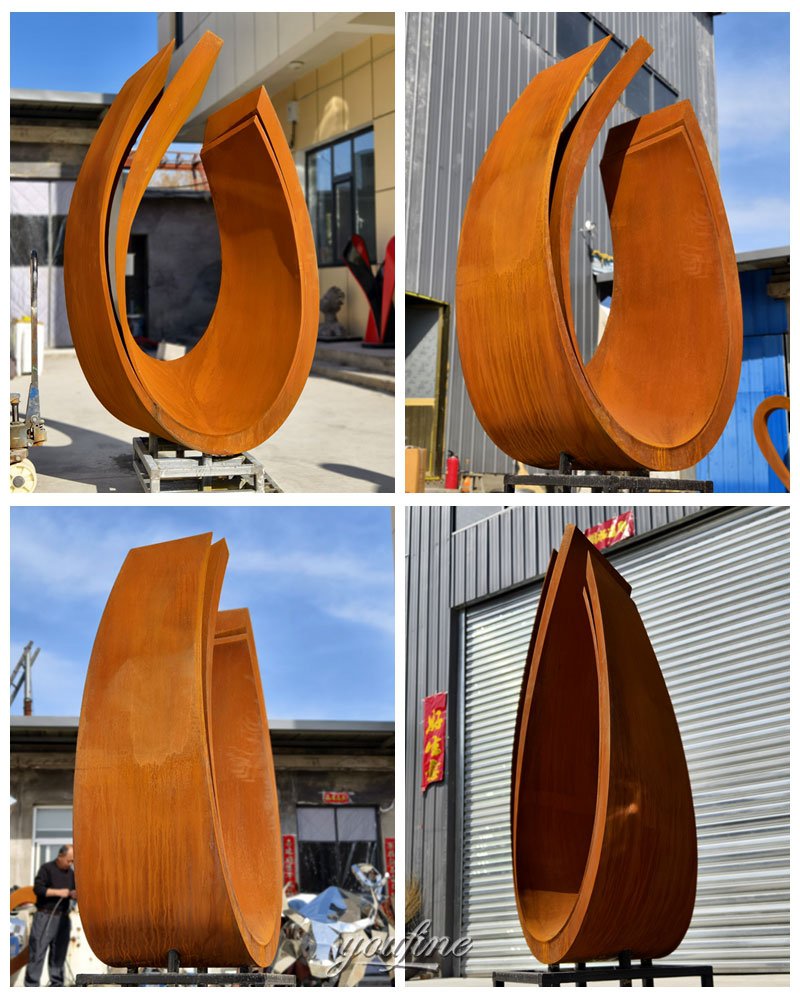 large Corten UShaped Abstract Sculpture