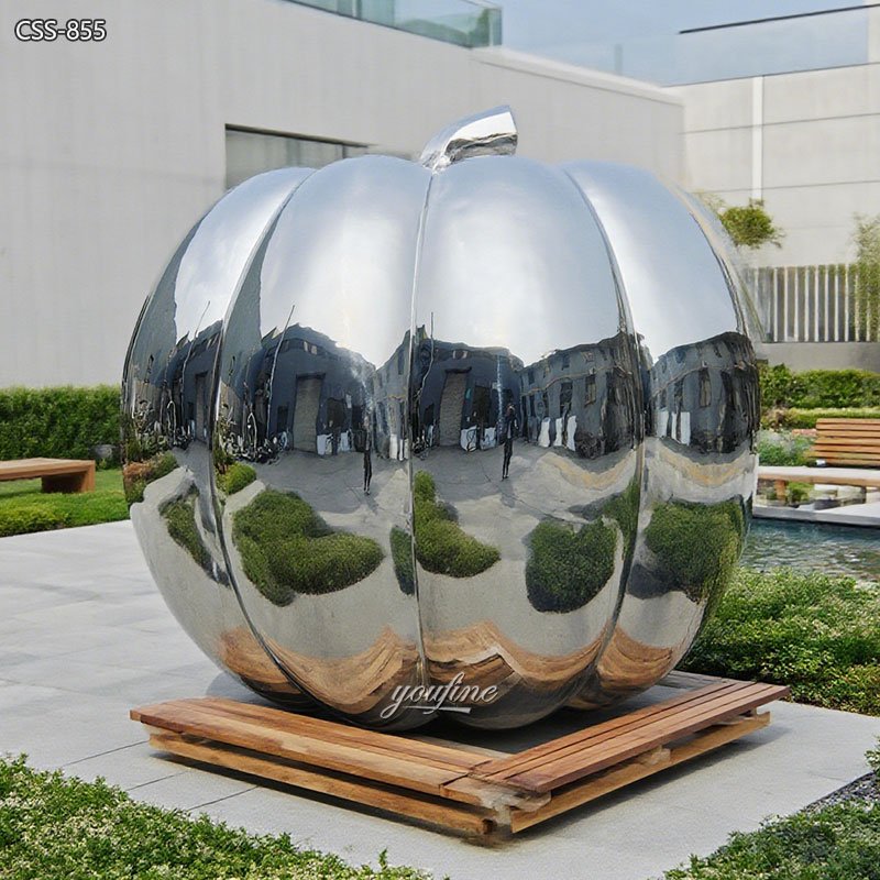 outdoor Mirrored Metal Giant Pumpkin Sculpture