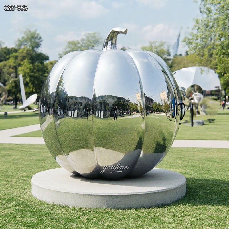 outdoor Mirrored Pumpkin Sculpture