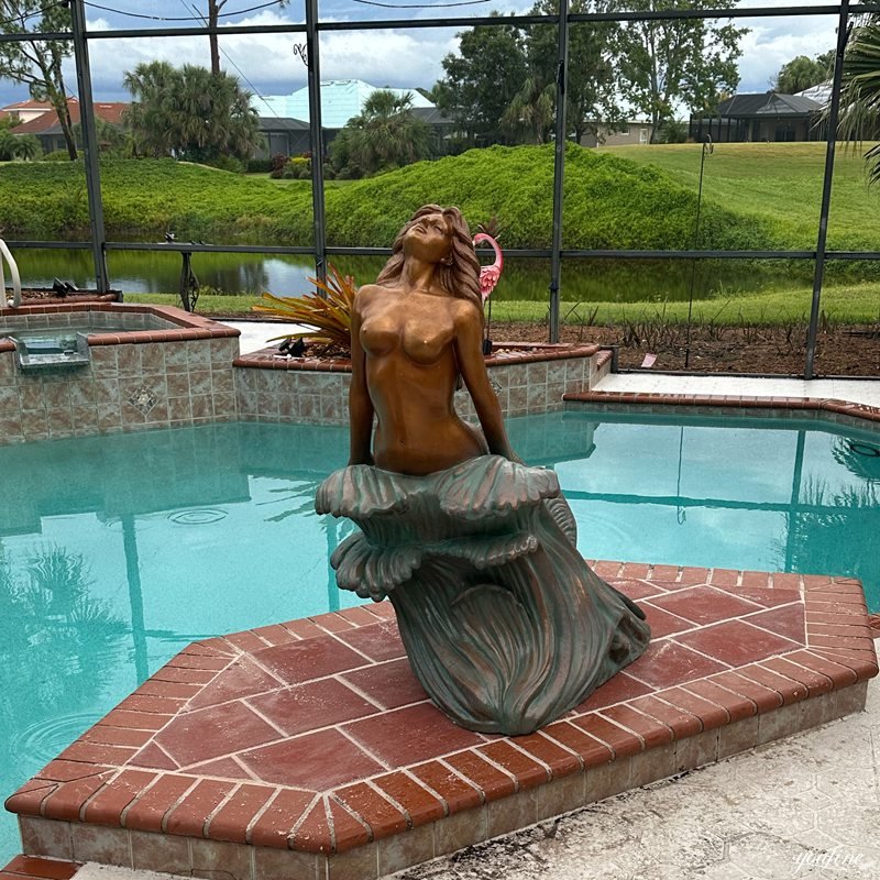 mermaid sculpture around pool from American feedback