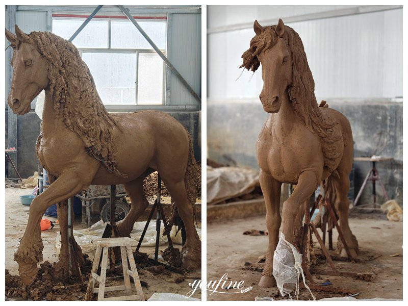 Friesian horse statue ready clay model
