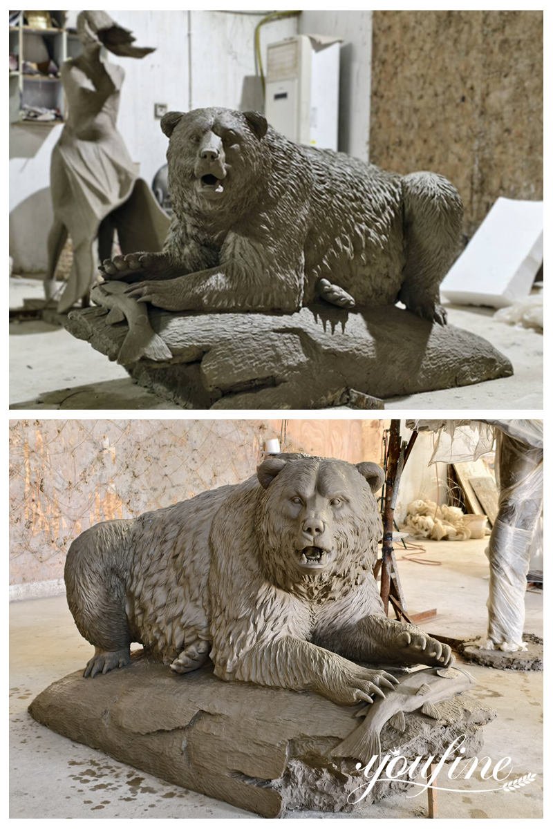 bear with fish clay model