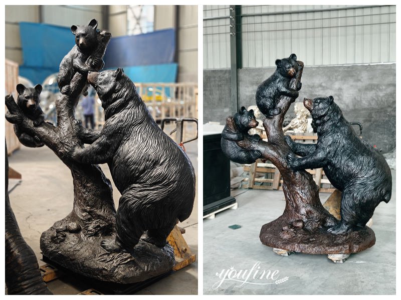 bronze bear family statue life size