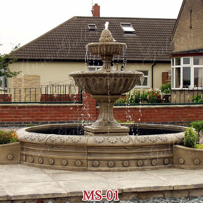 2 Tier Large Antique Granite Circular Fountain Water Feature for Sale MS-01