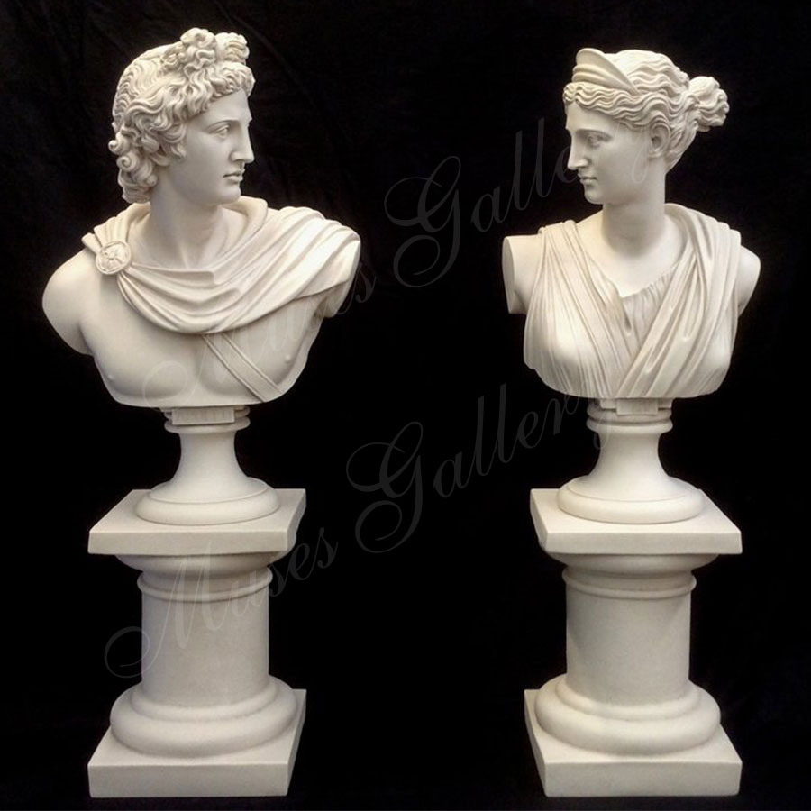 Busts God Apollo & Goddess Artemis Diana Greek Carving Marble Sculpture for Sale