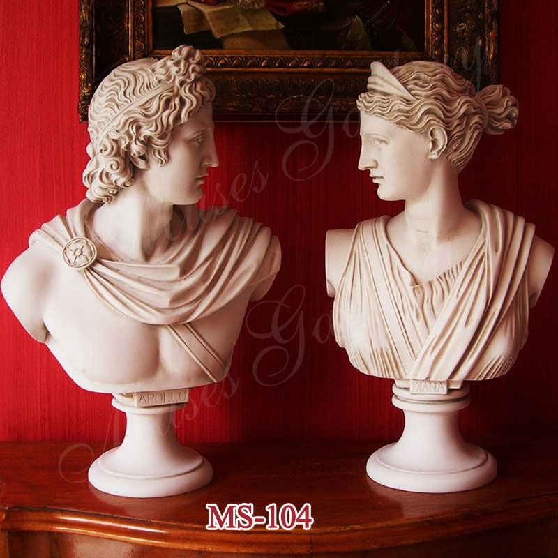 Famous Set 2 Busts God Apollo and Goddess Artemis Diana Greek Carving Marble Sculpture for Sale