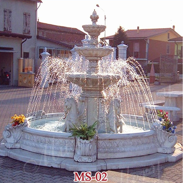 3 Tiered Outdoor Marble Water Fountains With Horses Sculpture for Sale MS-02