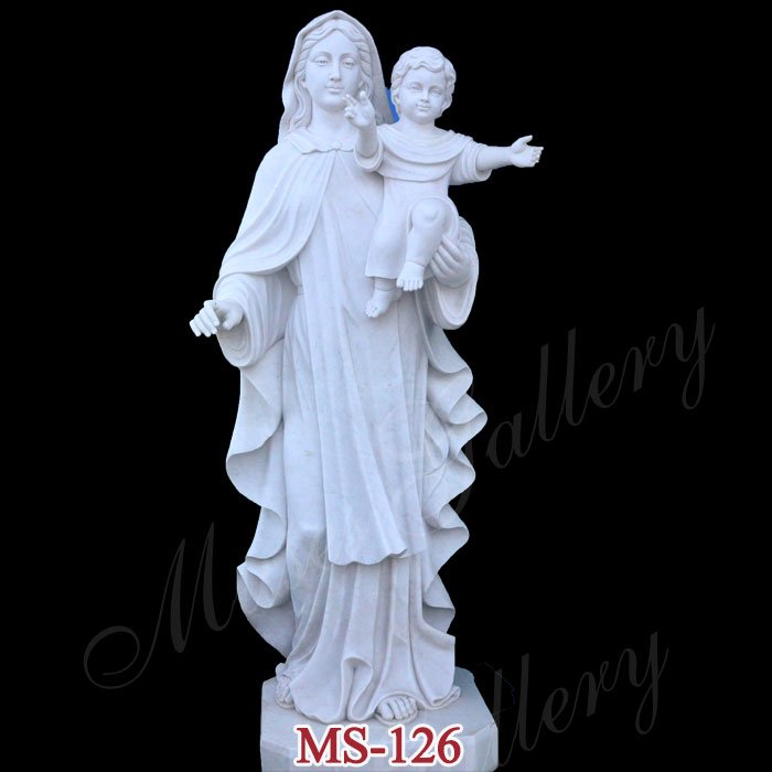 Life Size Virgin Mary with Jesus Statue with Marble Carving for Sale