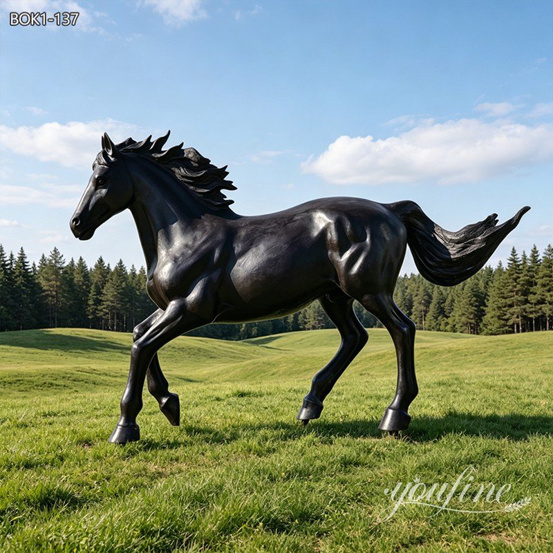 galloping horse statue black