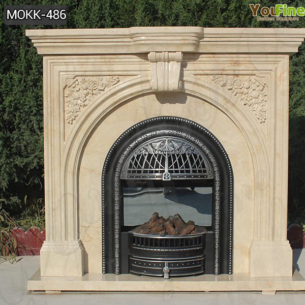 Customized Beautiful simple classic beige marble fireplace for Sale MOKK-486