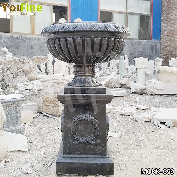Outdoor Tall Garden Marble Flower Pots Black Marble planter for Sale