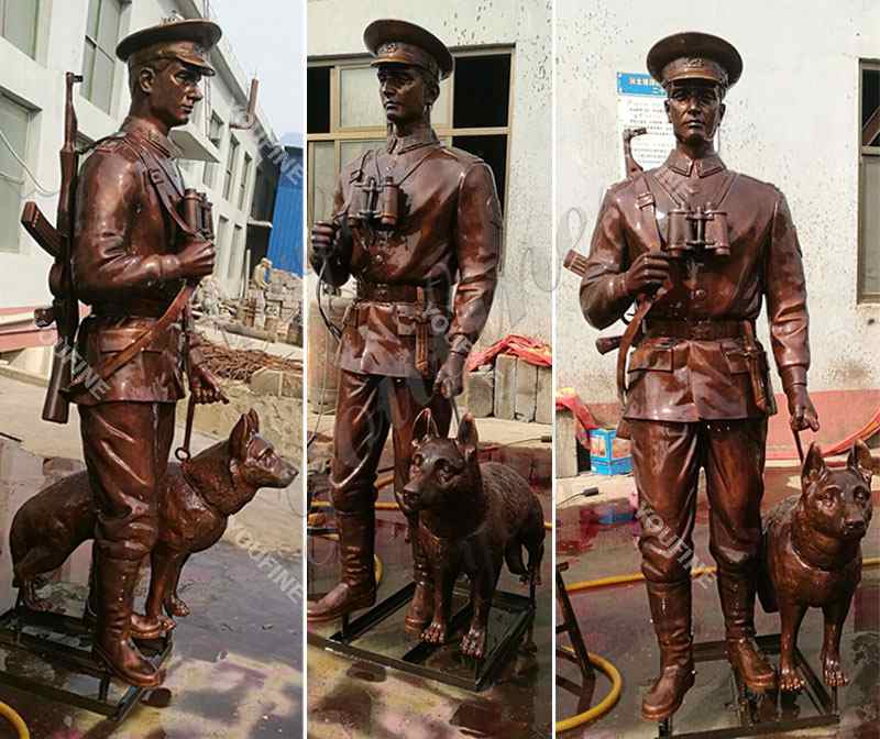 Bronze Soldier and Dog Statue