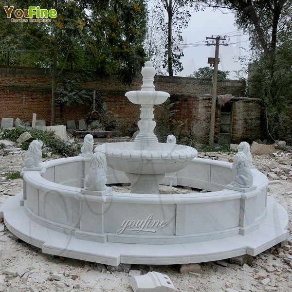 Two Tiered White Marble Water Fountain Garden Decoration Design MOKK-105