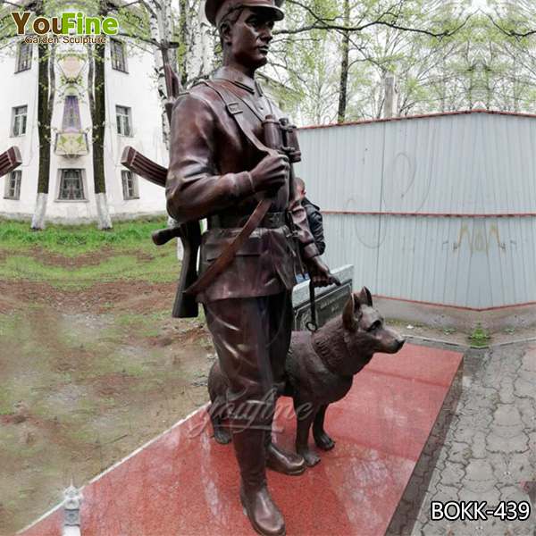 Outdoor Military Antique Bronze Soldier and Dog Statue for Sale BOKK-439