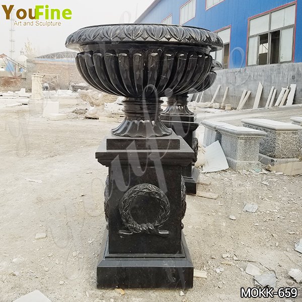 Outdoor Tall Garden Marble Flower Pots Black Marble planter for Sale
