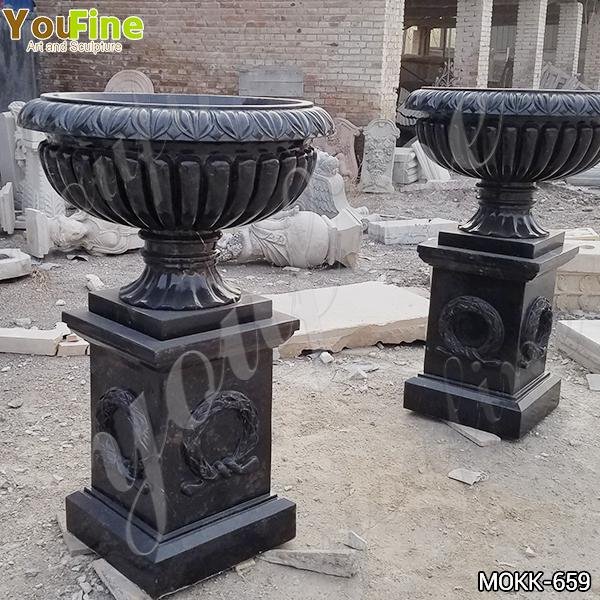 Outdoor Tall Garden Marble Flower Pots Black Marble planter for Sale