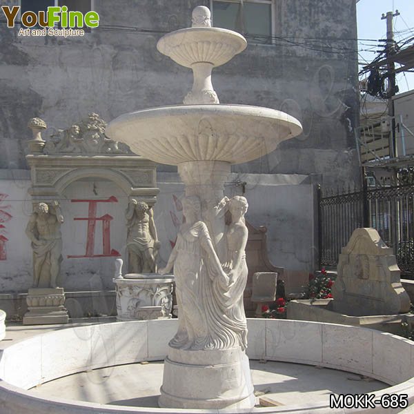 Hand Carved Marble Tiered Woman Water Fountain for Garden Decor MOKK-685