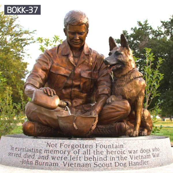Military Not Forgotten Fountain Bronze Soldier and Dog Statue Wholesale BOKK-37