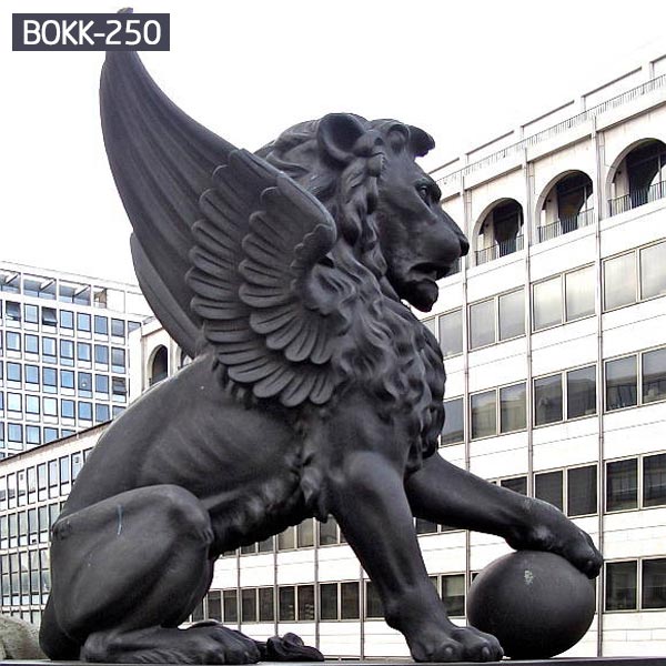 Large Antique Bronze Winged Lion Statue with Ball Door Entrance for Sale BOKK-250