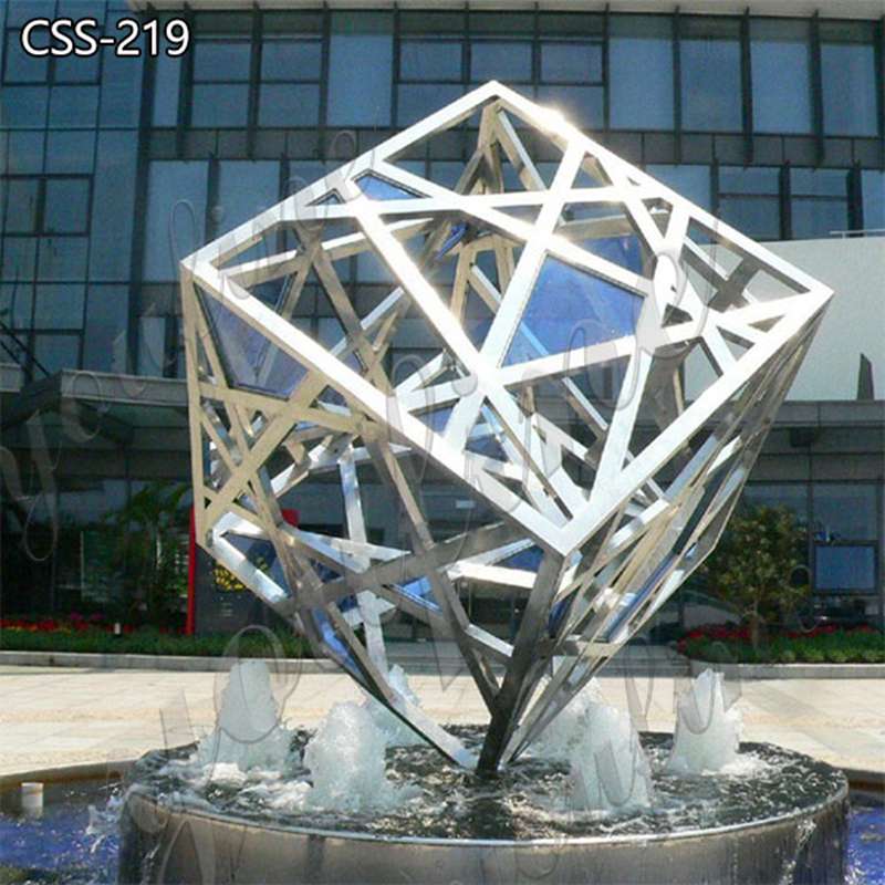 Large Garden Stainless Steel Cube Sculpture Factory Supply CSS-219