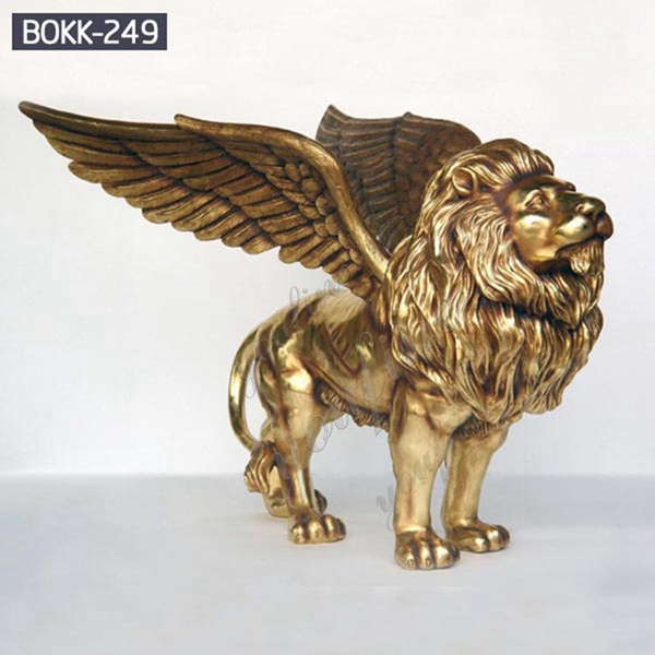 Outdoor Life Size Golden Bronze Winged Lion Statue for Door Decoration BOKK-249