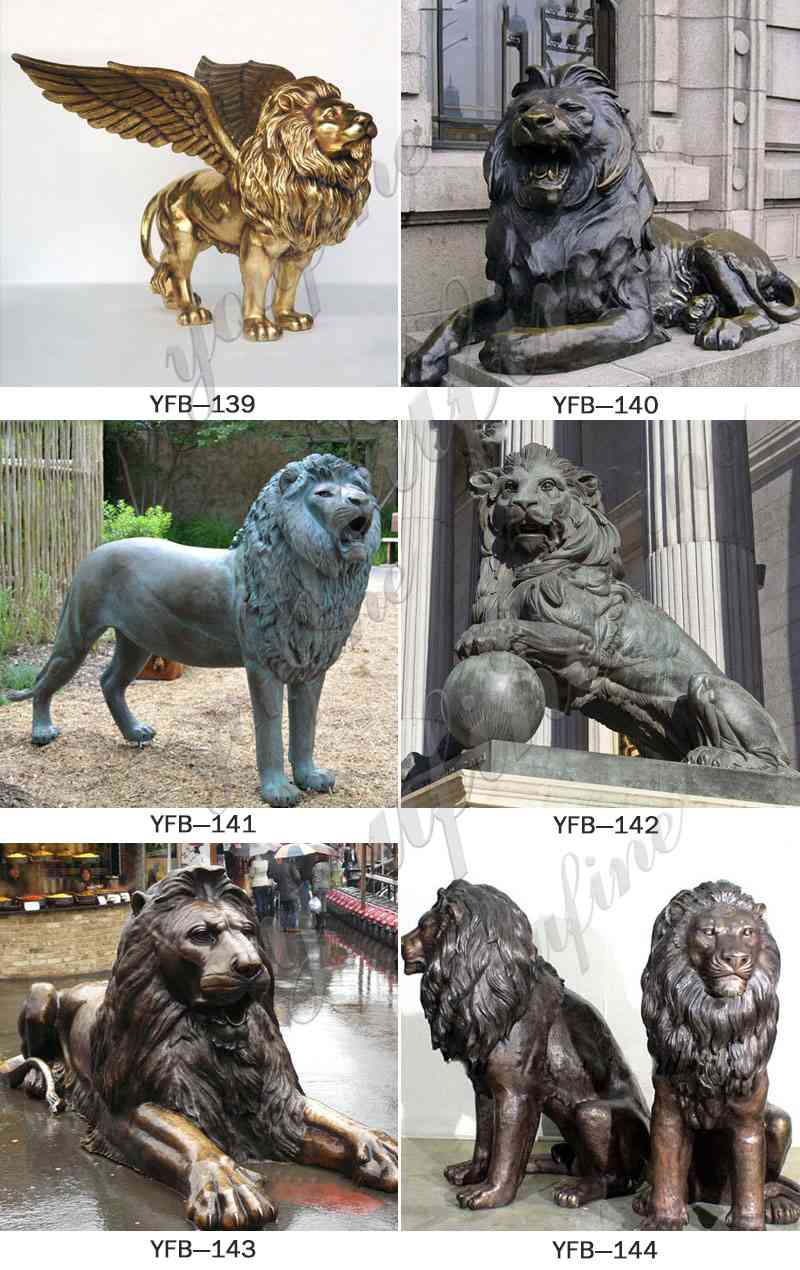 Outdoor Life Size Golden Bronze Winged Lion Statue for Door Decoration More Designs