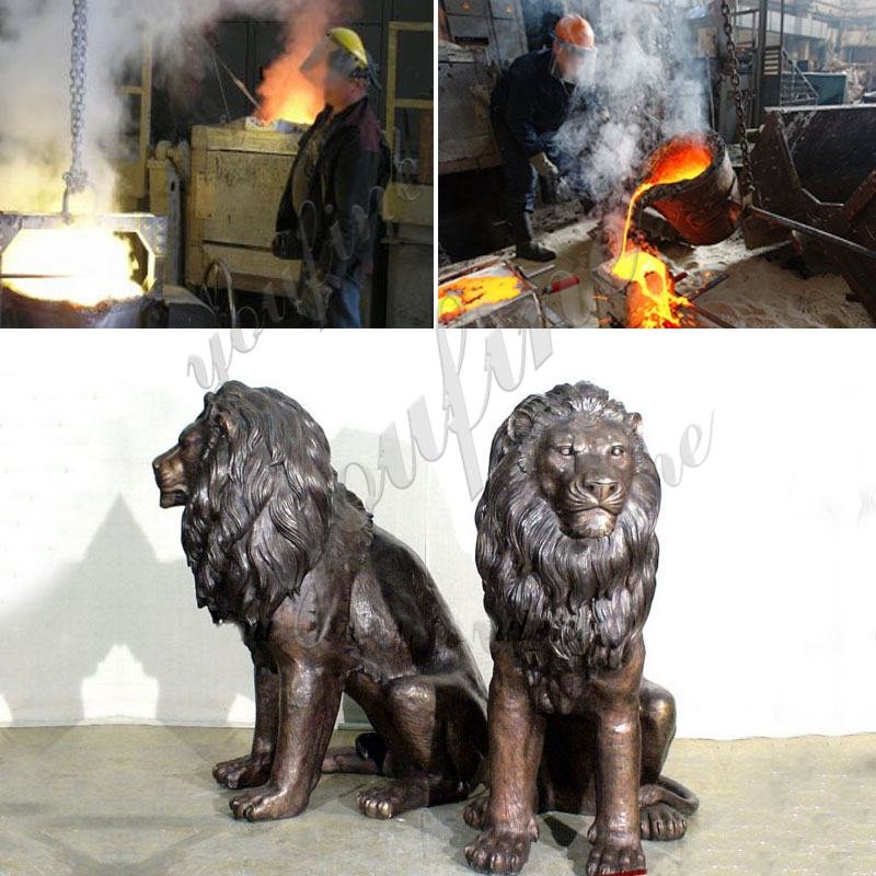 Outdoor Life Size Golden Bronze Winged Lion Statue for Door Decoration Production Process