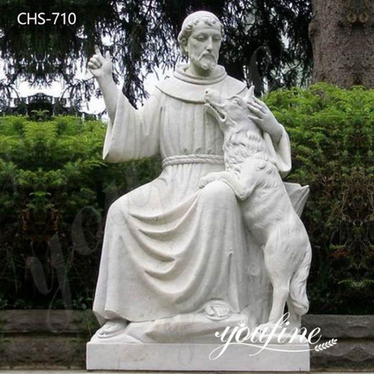 Catholic Life Size Marble St. Francis with Wolf Statue Factory Supply CHS-710