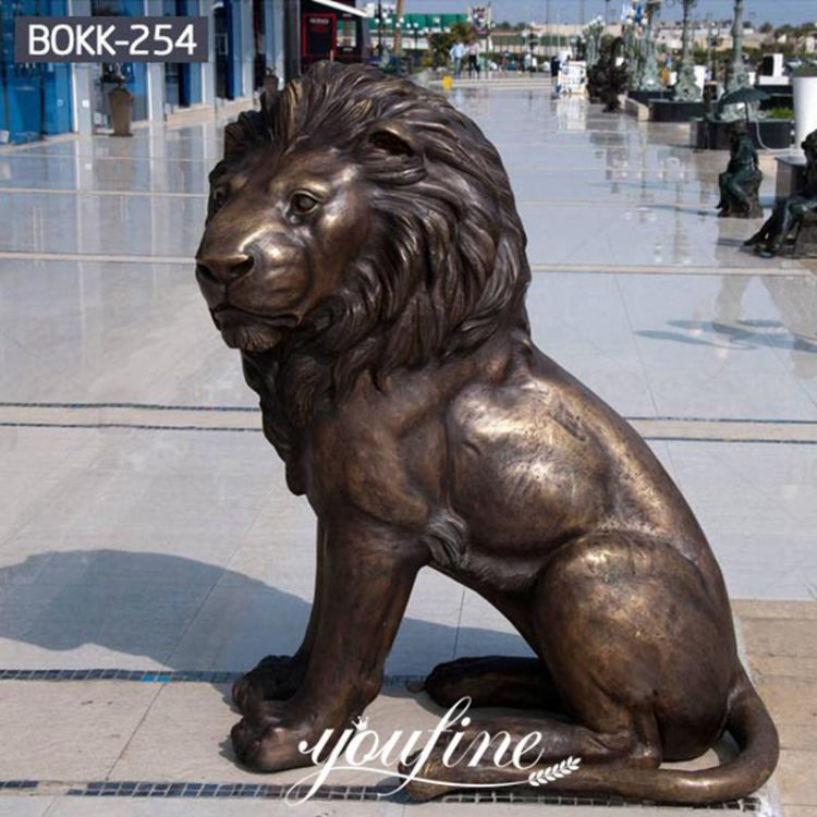 Life Size Antique Bronze Sitting Lion Statue Door Entrance Decor for Sale BOKK-254