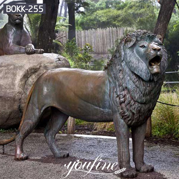 Life Size Vintage Bronze Lion Statue Animals Park Decoration for Sale BOKK-255