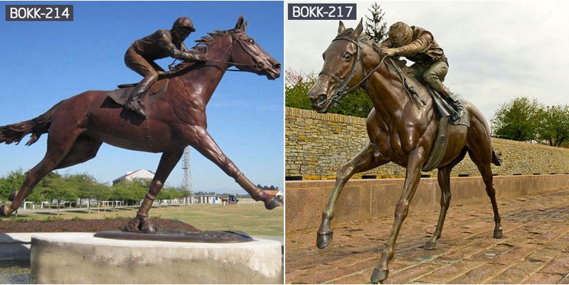 Life Size Bronze Horse and Jockey Statue Racecourse Ornament