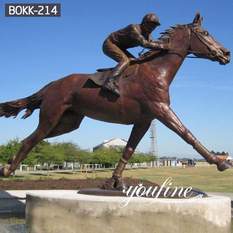 Life Size Bronze Horse and Jockey Statue Racecourse Ornament