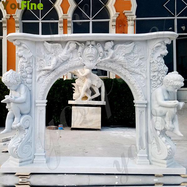 Angel White Marble French Fireplace Hand Carved for Sale MOKK-131