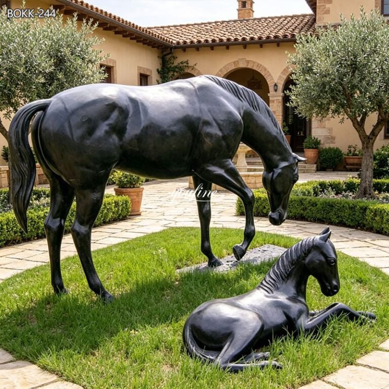 black horse statue in yard