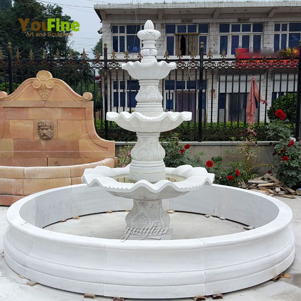 Outdoor Carved White Marble Fountain for Sale MOKK-97