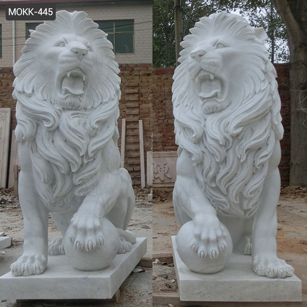 Garden Natural White Marble Lions Sculpture for Sale MOKK-445