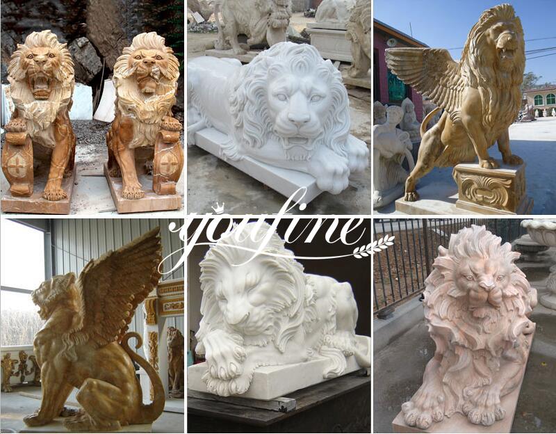 Garden Natural White Marble Lions Sculptures for Sale