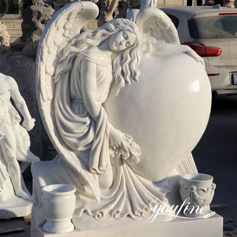 Angel White Marble Headstone with Heart Design for Sale MOKK-39