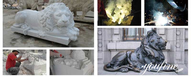 Beige Marble Lion Statues